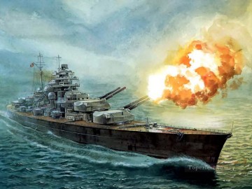  battle Canvas - Battleship Bismarck Firing A Salvo